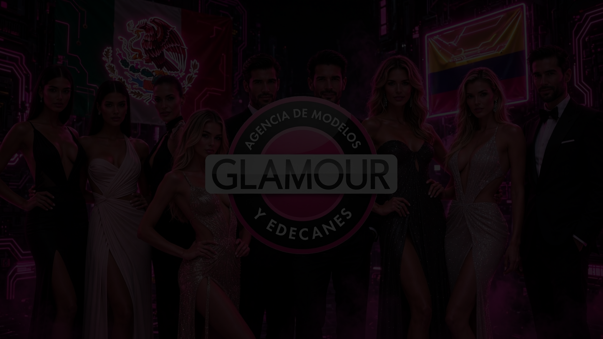 background fucsia Glamour Models con gente y banderas